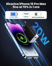 Carica l'immagine nel visualizzatore di Gallery, Caricatore USB C da Muro 20W 2 Porte 4Pezzi Presa USB C ＋A Caricabatterie Rapido PD Alimentatore Compatibile con iPhone 