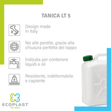 Carica l'immagine nel visualizzatore di Gallery, Ecoplast | Tanica Trasparente in plastica da 5 Litri – Resistente e Pratica. Ideale per la conservazione e Il Trasporto 