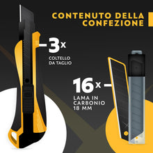 Carica l'immagine nel visualizzatore di Gallery, 3 x Taglierino Professionale 18mm con 16 Lame di Ricambio incluse