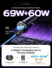 Carica l'immagine nel visualizzatore di Gallery, LISEN Caricatore Auto USB C 69W+60W Cavo [PD &amp; QC3.0 Rapido] Caricatore Auto Accendisigari, Caricabatterie Auto USB C Ki