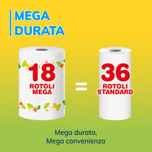 Carica l'immagine nel visualizzatore di Gallery, Foxy Mega | Asciugatutto Lunga Durata 18 Rotoli | 95 Strappi Per Rotolo | Decorato| Certificazione PEFC | Confezione Ric