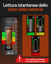 Carica l'immagine nel visualizzatore di Gallery, AKIELO+ Tester Digitale per Batterie – Display LCD di Facile Lettura – Nessuna Batteria Necessaria – Verificatore Univer