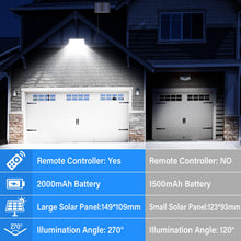 Carica l'immagine nel visualizzatore di Gallery, Realky Luce Solare con Sensore di Movimento, Lampada Solare da Esterno con Telecomando, 2000mAh 3 Modes IP65 Impermeabil