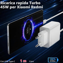 Carica l'immagine nel visualizzatore di Gallery, Caricabatterie 45W per Xiaomi, caricabatterie rapido Redmi Note 14 13 12, con 6A USB C cavo 1M, adattatore 45W per Xiaom