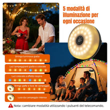 Carica l'immagine nel visualizzatore di Gallery, Luci Campeggio Retrattili 10 m, Telecomando, Ricarica USB-C/Solare