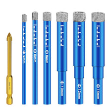 Carica l'immagine nel visualizzatore di Gallery, 7 Pezzi Gres Porcellanato Punte Trapano 5/6/8/10/12/14mm,Set di Punte per Granito con 6 mm Carbide Punte,per Vetro, Cera