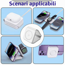 Carica l'immagine nel visualizzatore di Gallery, Caricatore Wireless 3 in 1 Pieghevole Magnetico per iPhone, Watch e Pods