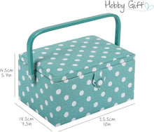 Carica l'immagine nel visualizzatore di Gallery, Hobby Gift Scatola Media per Cucito con Manico - Cestino Porta Cucito in Cotone con Scomparti per Strumenti e Accessori Creativi - 18,5 x 25,5 x 14,5 cm, Pois Verde Acqua