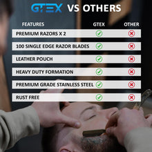 Carica l'immagine nel visualizzatore di Gallery, Rasoio a Mano Libera Professionale GTEX - 2 Rasoio Barba Manuale Uomo con 100 Lamette da Barba GTEX Premium - Rasoio Bar
