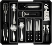 Carica l'immagine nel visualizzatore di Gallery, edihome, Portaposate da Cassetto, Porta Posate Espandibile, Regolabile, con 6-8 Scomparti, senza BPA, per Utensili da Cucina (Nero)