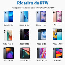 Carica l'immagine nel visualizzatore di Gallery, Caricatore Rapido 67W con Cavo USB-C Compatibile con Xiaomi 11T /12X /12 Lite /12S Ultra /13T /13 /Redmi Note 13/12/ 11S
