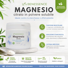 Carica l'immagine nel visualizzatore di Gallery, Benessence - Magnesio Citrato in Polvere solubile - 500g - 100 giorni di Integrazione