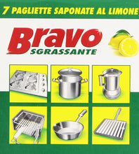 Carica l'immagine nel visualizzatore di Gallery, Bravo - Detergente per stoviglie e superfici dure, Sgrassante, al limone - 7 pagliette saponate - [confezione da 2]