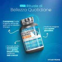 Carica l'immagine nel visualizzatore di Gallery, Collagene Marino Idrolizzato 2000mg Tipo I e II, Acido Ialuronico, 180 cpr