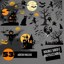 Carica l'immagine nel visualizzatore di Gallery, Haus Projekt 53 Pezzi Adesivi Halloween Finestre Riutilizzabili, 8 Fogli A4
