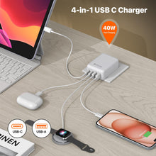Carica l'immagine nel visualizzatore di Gallery, Caricatore USB C, 40 W 4 Porte Caricatore Piatto Multiplo PD 3.0, Adattatore di Alimentazione Dimensioni Ridotte Salvasp