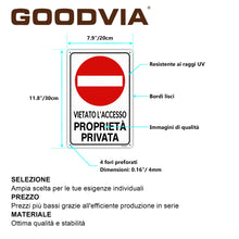 Carica l'immagine nel visualizzatore di Gallery, Cartello Proprietà Privata Alluminio Divieto di Accesso 20x30cm (A4) Vietato l Accesso Proprieta Privata Cartelli Sicure