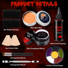 Carica l'immagine nel visualizzatore di Gallery, Trucchi Halloween Kit Make Up con Sangue Finto Lavabile e Cera Cicatrici