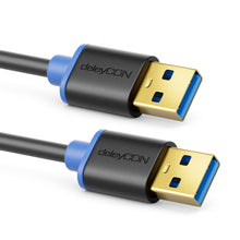 Carica l'immagine nel visualizzatore di Gallery, deleyCON 3,0m USB 3.0 Super Speed - A Connettore a A Connettore - Velocità di Trasferimento fino a 5 Gbit/s - Nero/Blu