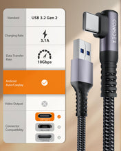 Carica l'immagine nel visualizzatore di Gallery, CONMDEX Cavo USB a USB C Corto Angolare USB3.1 Gen2 20CM 10Gbit/s Cavo Dati Tipo C Android Auto 3.1A QC3.0 da C a C Rica