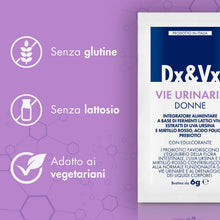 Carica l'immagine nel visualizzatore di Gallery, Dx&amp;Vx Vie Urinarie Donne, Integratore per la Funzionalità delle Vie Urinarie, con Fermenti Lattici Vivi, Mirtillo Rosso,