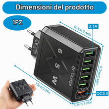 Carica l'immagine nel visualizzatore di Gallery, Caricatore USB Multiplo 65W 6 Porte con QC 3.0 per iPhone 16 15 14 Galaxy