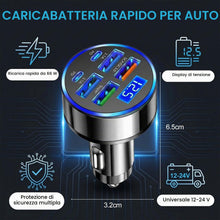Carica l'immagine nel visualizzatore di Gallery, Caricabatterie Auto USB,4 USB + 2 PD Type-C con Display Digitale con Voltmetro LED Caricatore Accendisigari Rapido Unive