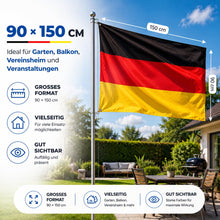 Carica l'immagine nel visualizzatore di Gallery, Bandiera della Germania, articolo per fan, diverse dimensioni, nera-rossa-dorata, con buchi in metallo per appenderla, E