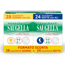 Carica l'immagine nel visualizzatore di Gallery, Saugella Assorbenti Cotton Touch Giorno e Notte con Ali, Kit 28+24 Pezzi