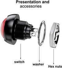 Carica l'immagine nel visualizzatore di Gallery, Gebildet 12pcs 12mm Impermeabile Pulsante Momentaneo SPST ON/OFF 3A/3V-5V-9V-12V-24V-230VAC, Lockless Mini Rotondo Botto