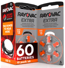 Carica l'immagine nel visualizzatore di Gallery, 60 Batterie per Apparecchi Acustici Rayovac Extra Misura 13 Arancioni
