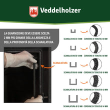 Carica l'immagine nel visualizzatore di Gallery, Set completo Veddelholzer Ø 8 mm nastro sigillante per stufe, guarnizione per forni, cavo sigillante, accessori per cami