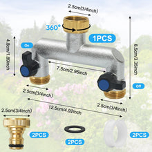 Carica l'immagine nel visualizzatore di Gallery, Distributore di Acqua a 2 Vie per Rubinetto, Adattatore per Rubinetto a 3/4 da Giardino, Adattatore per Tubo a 2 Vie in 