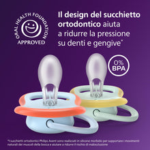 Carica l'immagine nel visualizzatore di Gallery, Philips Avent Ultra Start Ciuccio - Design ortodontico, per neonati 0-6 mesi, tettarella simmetrica in morbido silicone,