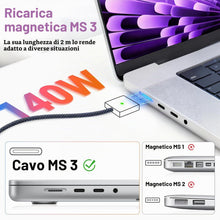 Carica l'immagine nel visualizzatore di Gallery, Cavo di ricarica magnetico 3 USB-C 140 W 2 m per MacBook Pro 14/16" e MacBook Air M2, cavo di ricarica magnetico compati