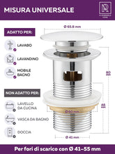 Carica l'immagine nel visualizzatore di Gallery, M. ROSENFELD HOME Piletta Lavabo Click Clack Cromata con Troppo Pieno