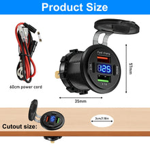Carica l'immagine nel visualizzatore di Gallery, Aicharynic Confezione da 2 prese USB 12 V a 4 porte, caricatore USB in alluminio, display digitale PD30W/QC3.0, presa 12