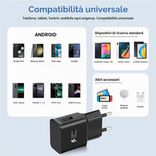 Carica l'immagine nel visualizzatore di Gallery, Caricatore USB Ricarica Rapida per Samsung Galaxy A16 A15 A14 A13 A20e A25 A34 A36 A51 A54 A55 A56 S8 S9 S10 S20 S21 FE 