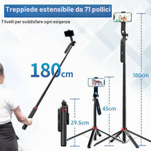 Carica l'immagine nel visualizzatore di Gallery, 180CM Treppiede per cellulare, Ulanzi Selfie Stick Quad Tripod con telecomando Bluetooth, rotazione di 360° in alluminio