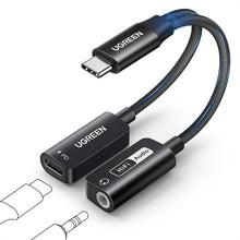 Carica l'immagine nel visualizzatore di Gallery, UGREEN Adattatore per Cuffie USB C a Jack 3.5mm PD 60W Magnetico 2 in 1(Nero)