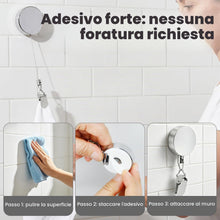 Carica l'immagine nel visualizzatore di Gallery, 2 Pezzi Clip Porta Asciugamani Retrattile, Porta Strofinacci Cucina con Cavo in Acciaio 60cm, Gancio Adesivo Senza Forar