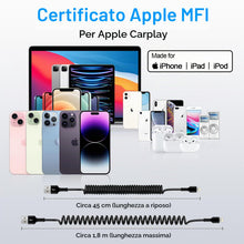 Carica l'immagine nel visualizzatore di Gallery, Cavo a spirale USB A a Lightning, [Certificato MFi] Cavo CarPlay per dati, Cavo di ricarica per iPhone Auto USB Lightnin
