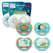 Carica l'immagine nel visualizzatore di Gallery, Philips Avent Ultra Air Day &amp; Night Ciuccio - Design ortodontico, per neonati 6-18 mesi, modello fluorescente, tettarell