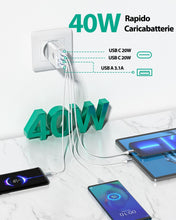 Carica l'immagine nel visualizzatore di Gallery, Caricatore USB C Rapido 40W 4Porto Presa USB Caricatore Multipla PD &amp; QC3.0 Carica Cellulare, Spina Alimentatore Caricab