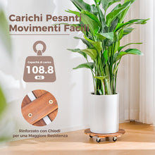 Carica l'immagine nel visualizzatore di Gallery, Bamworld Porta Piante da Interno con Ruote – Set di 2 Basi Rotonde in Legno per Vasi Grandi, Pedana Mobile per Interno e