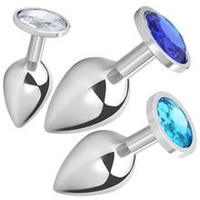 Carica l'immagine nel visualizzatore di Gallery, 3x Plug Anale Metallo | Butt Plug Cristallo Blu | Puro Piacere in 3 Taglie per Donna, Coppia, Uomo | Giocattoli Anali Ar
