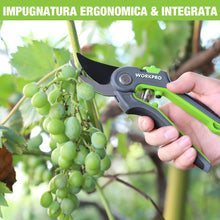 Carica l'immagine nel visualizzatore di Gallery, WORKPRO Bypass Forbici Cesoie da Potatura 210mm, Forbici professionali con lama SK5 per rami freschi, strumento da giard