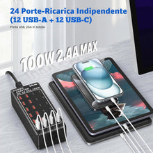 Carica l'immagine nel visualizzatore di Gallery, Caricatore USB C Multiplo, stazione di ricarica USB C a 24 porte 100W/20A, Caricatore da Desktop USB, Hub di alimentazio