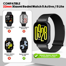 Carica l'immagine nel visualizzatore di Gallery, Metallo Cinturino 22mm Compatibile con Cinturini Xiaomi Redmi Watch 5 Active/5 Lite Donna,Cinturino Doppie Magnetiche pe