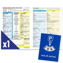 Carica l'immagine nel visualizzatore di Gallery, Constatazione Amichevole di Incidente + Disco Orario Auto | Kit Completo 1 Modulo Blu e 1 Parchimetro per Automobili e M